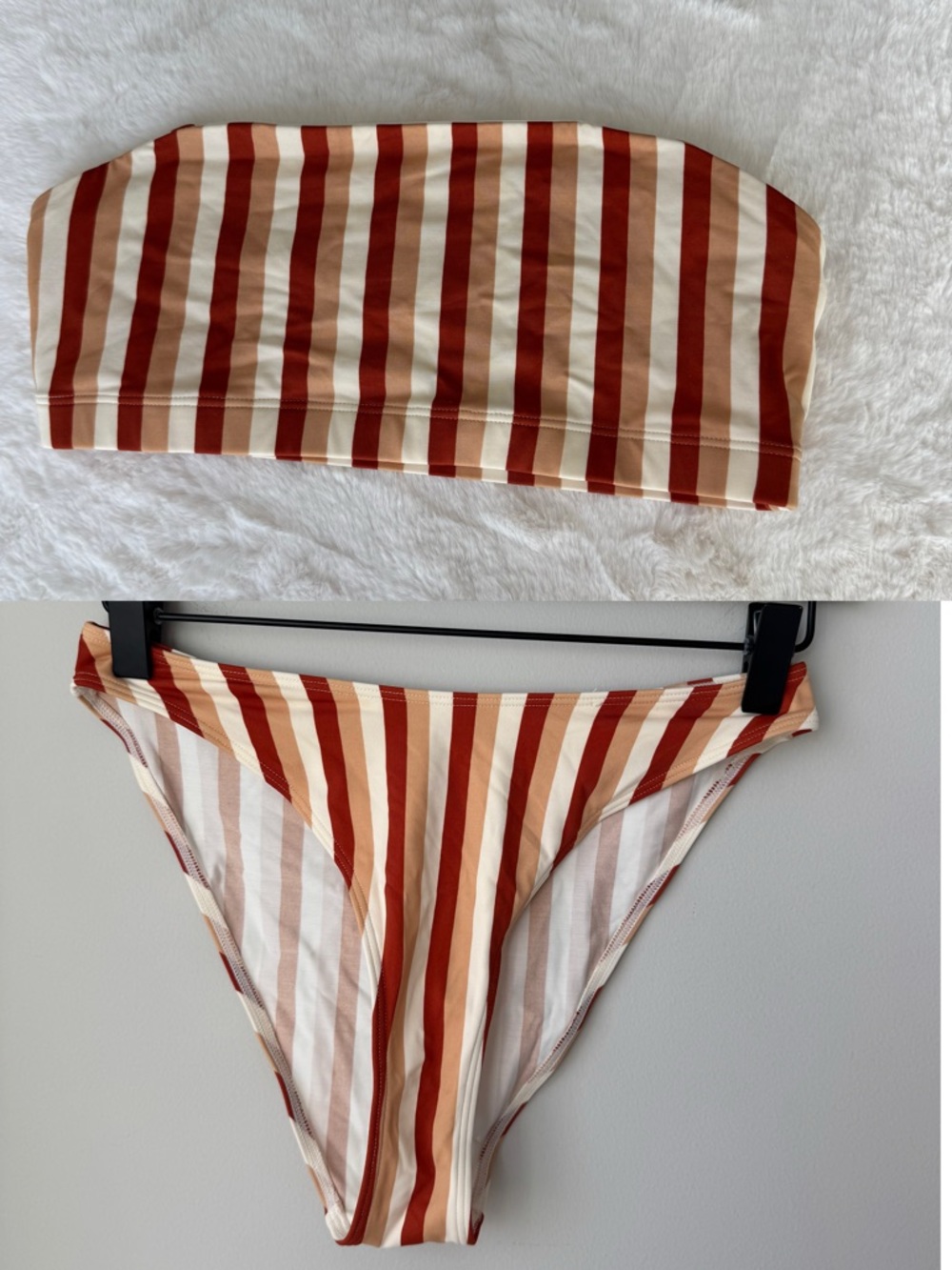 Monki bandeau Bikini Top(S) & Bottoms(XS) in brown stripe